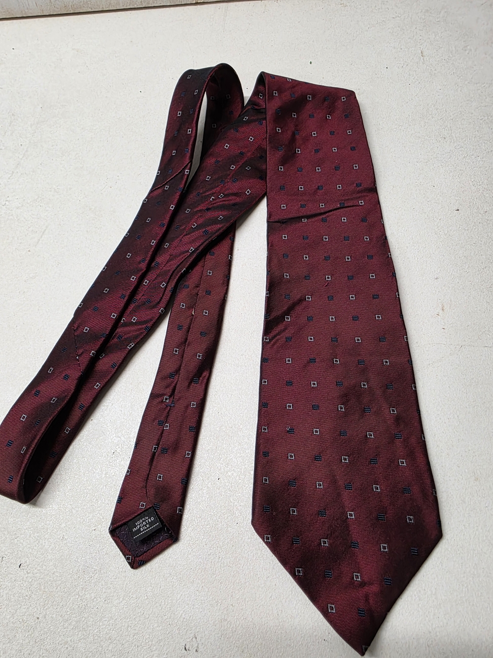 Club Room by Charter Club Maroon/black Geometric Silk Tie Necktie Made in USA